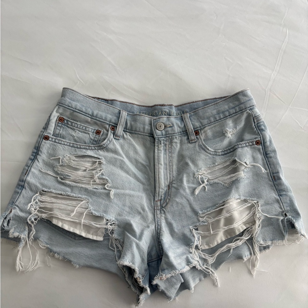 American Eagle Outfitters Blue Distressed Jean Shorts